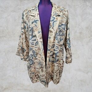 Alice Stuart Vintage Floral Open Front Blazer Jacket Lagenlook USA Made Large